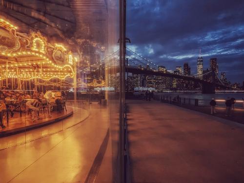 Jane's Carousel and Lower Manhattan at night